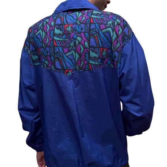Columbia 90's Pattern Blue Windbreaker Jacket - Picture 2 of 2